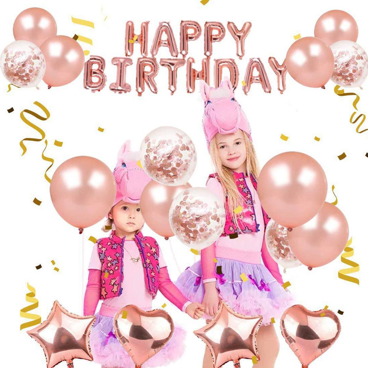 Rose Gold Birthday Party Decorations Set Girls Women Baby Birthday Party Supplies Happy Birthday Balloons  Curtains for Baby Birthday Party Decorations