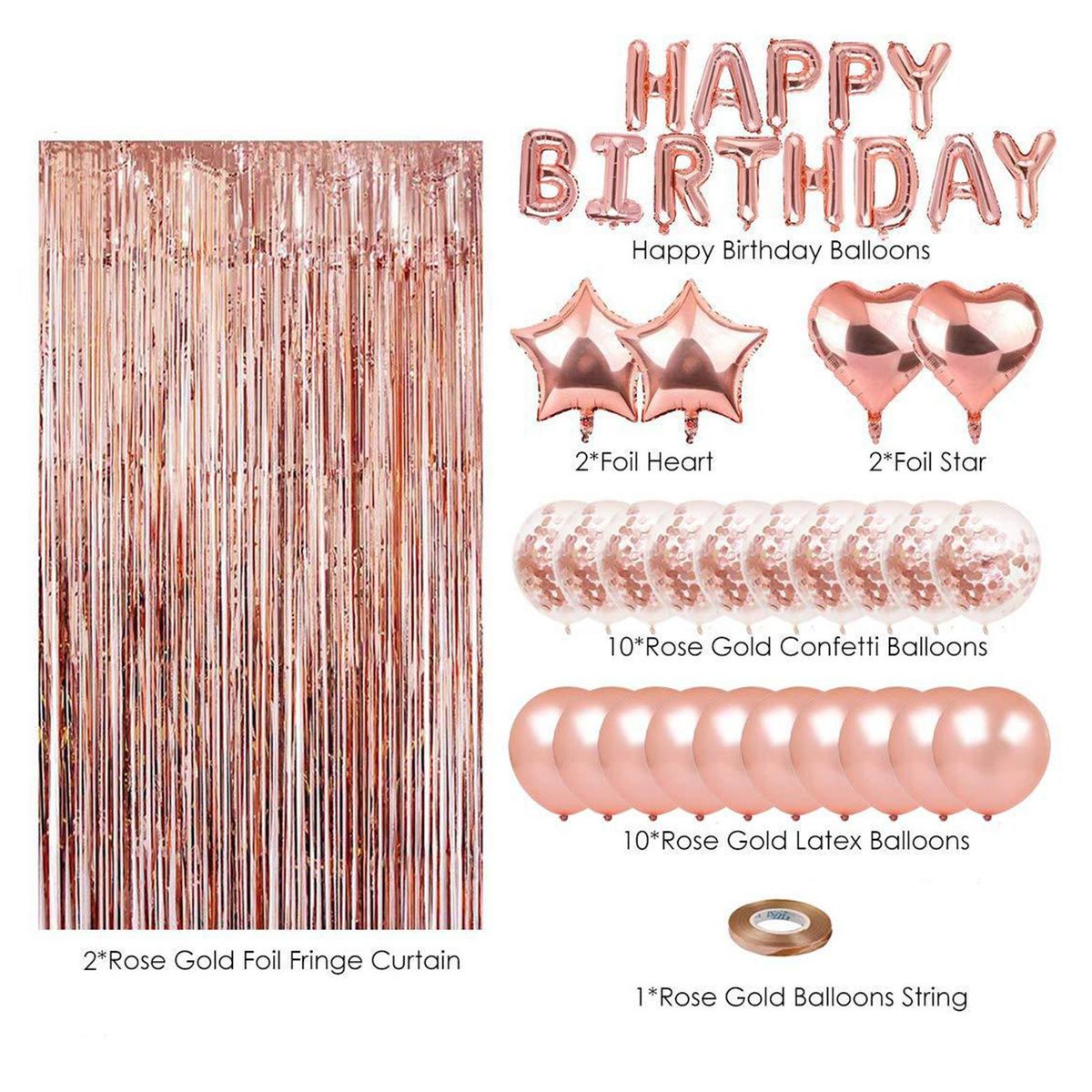 Rose Gold Birthday Party Decorations Set Girls Women Baby Birthday Party Supplies Happy Birthday Balloons  Curtains for Baby Birthday Party Decorations
