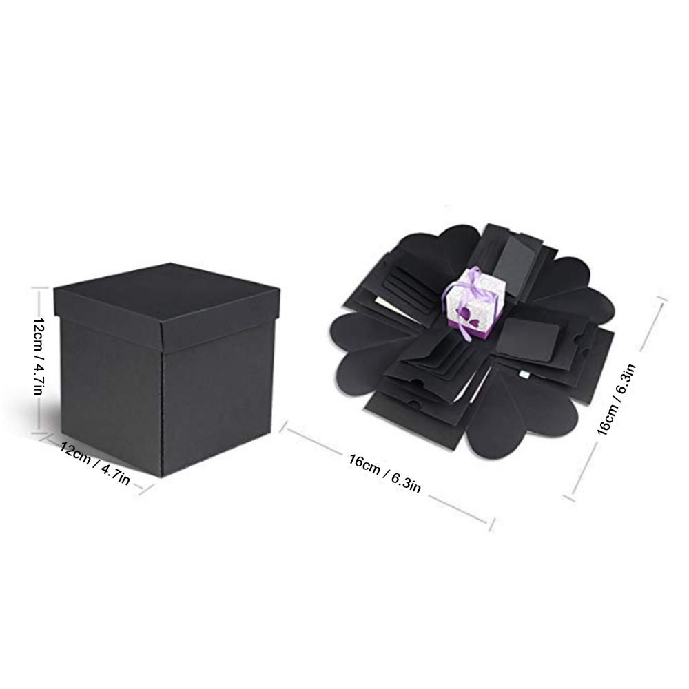 DIY Explosion Box Handmade Memory Scrapbook Photo Album Surprise Gift for Birthday Valentine's Day Wedding Engagement Anniversary--Black
