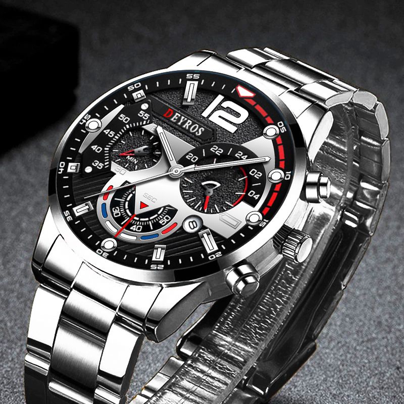 Ashion Mens Watches Luxury Stainless Steel Wristwatch Calendar Luminous Clock