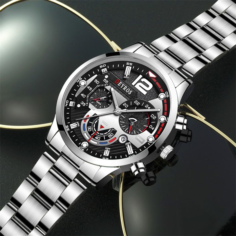 Ashion Mens Watches Luxury Stainless Steel Wristwatch Calendar Luminous Clock