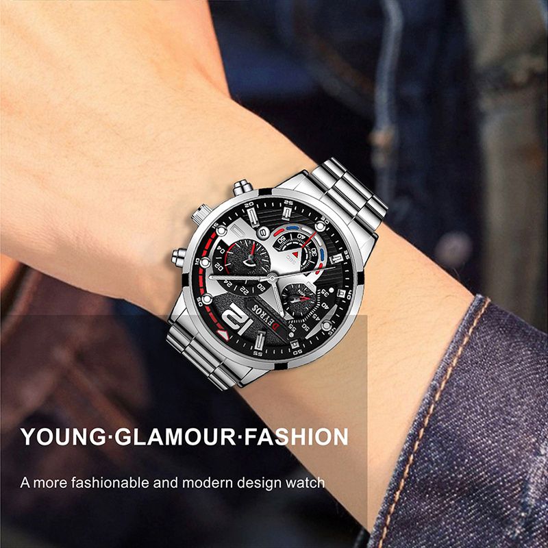 Ashion Mens Watches Luxury Stainless Steel Wristwatch Calendar Luminous Clock