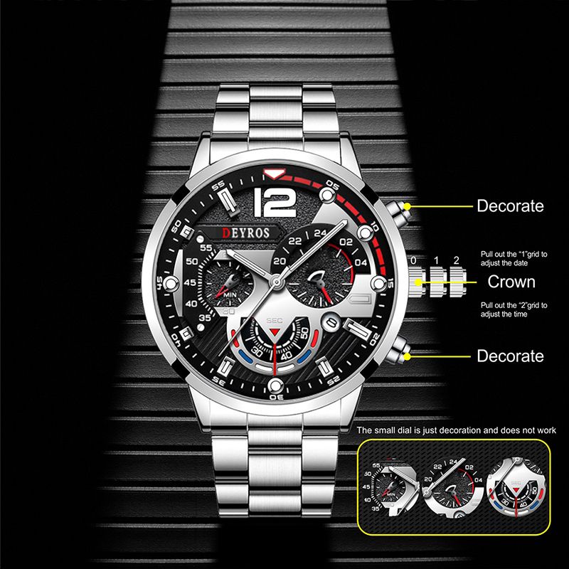 Ashion Mens Watches Luxury Stainless Steel Wristwatch Calendar Luminous Clock