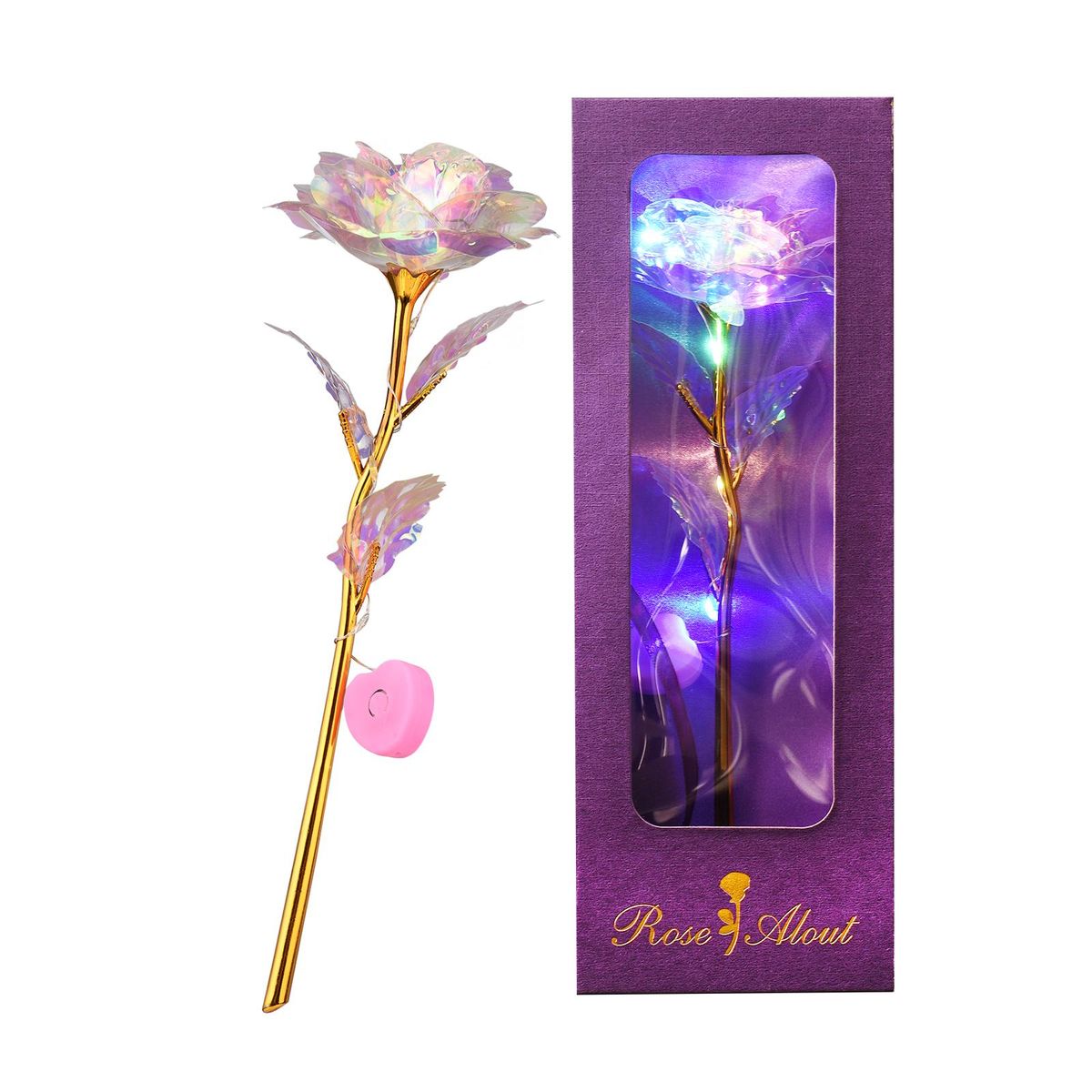 Colorful Galaxy Rose Mother's Day Gifts Golden Foil Roses with LED Lights Gold Roses Gifts for Women's Birthday Valentine's Day