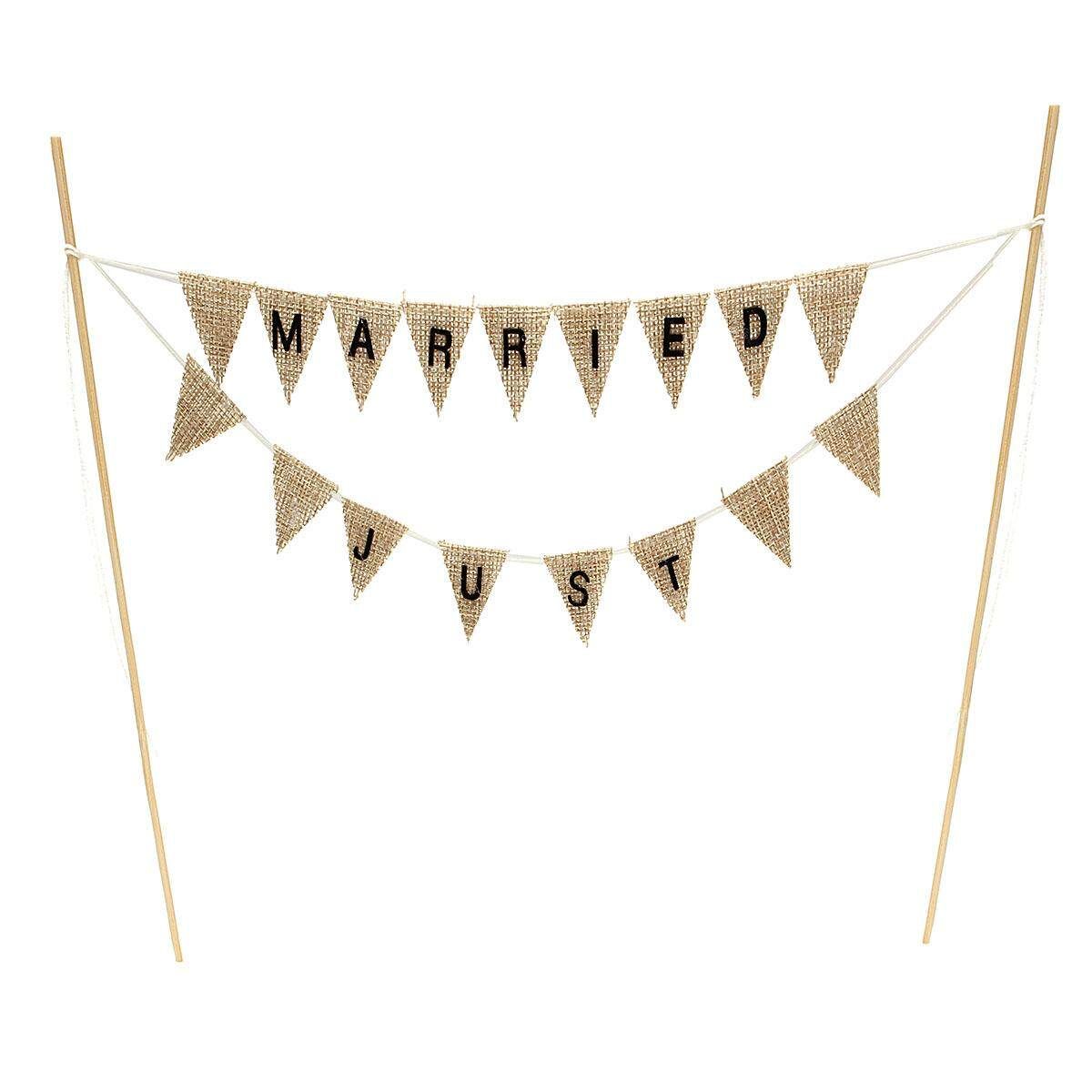 Mr & Mrs Or Just Married Wedding Cake Bunting Toppers - Natural, Ivory Or White#JUST MARRIED Yellow