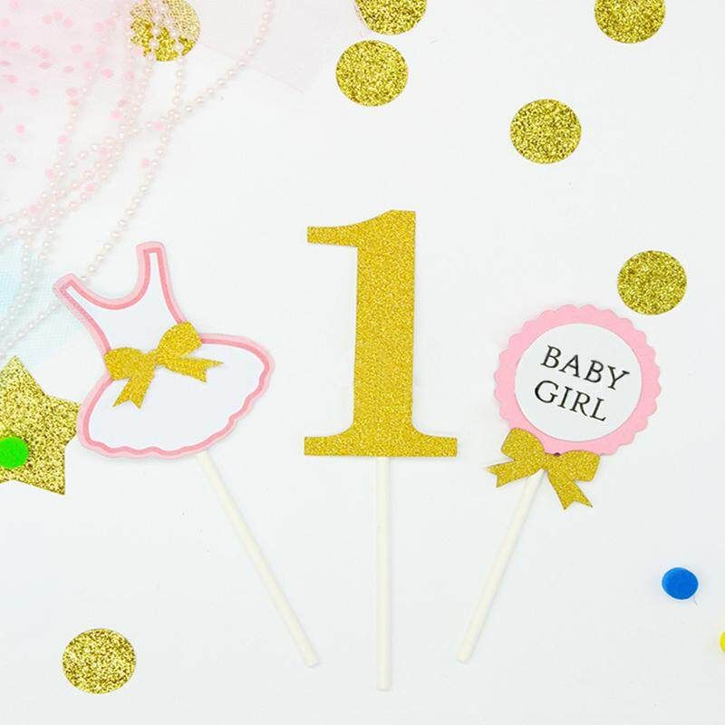 Happy Birthday Party Baby Boy Baby Girl First Year Birthday Insert Cards With Plasticstick Decorations Lovely Cute Gifts Girls