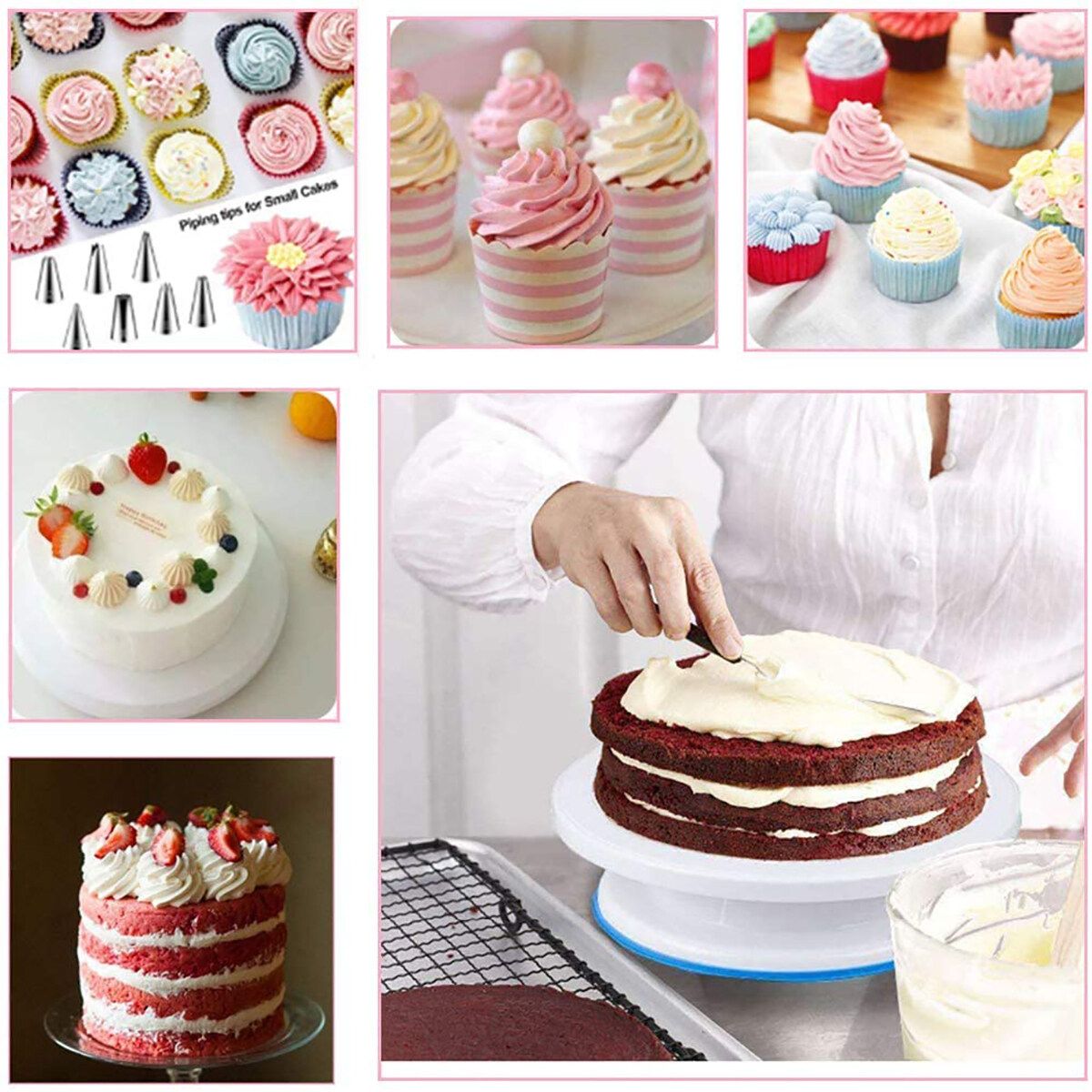 182pcs Cake Decorating Turntable Icing Nozzles Pen Spatula Stand Tools Set