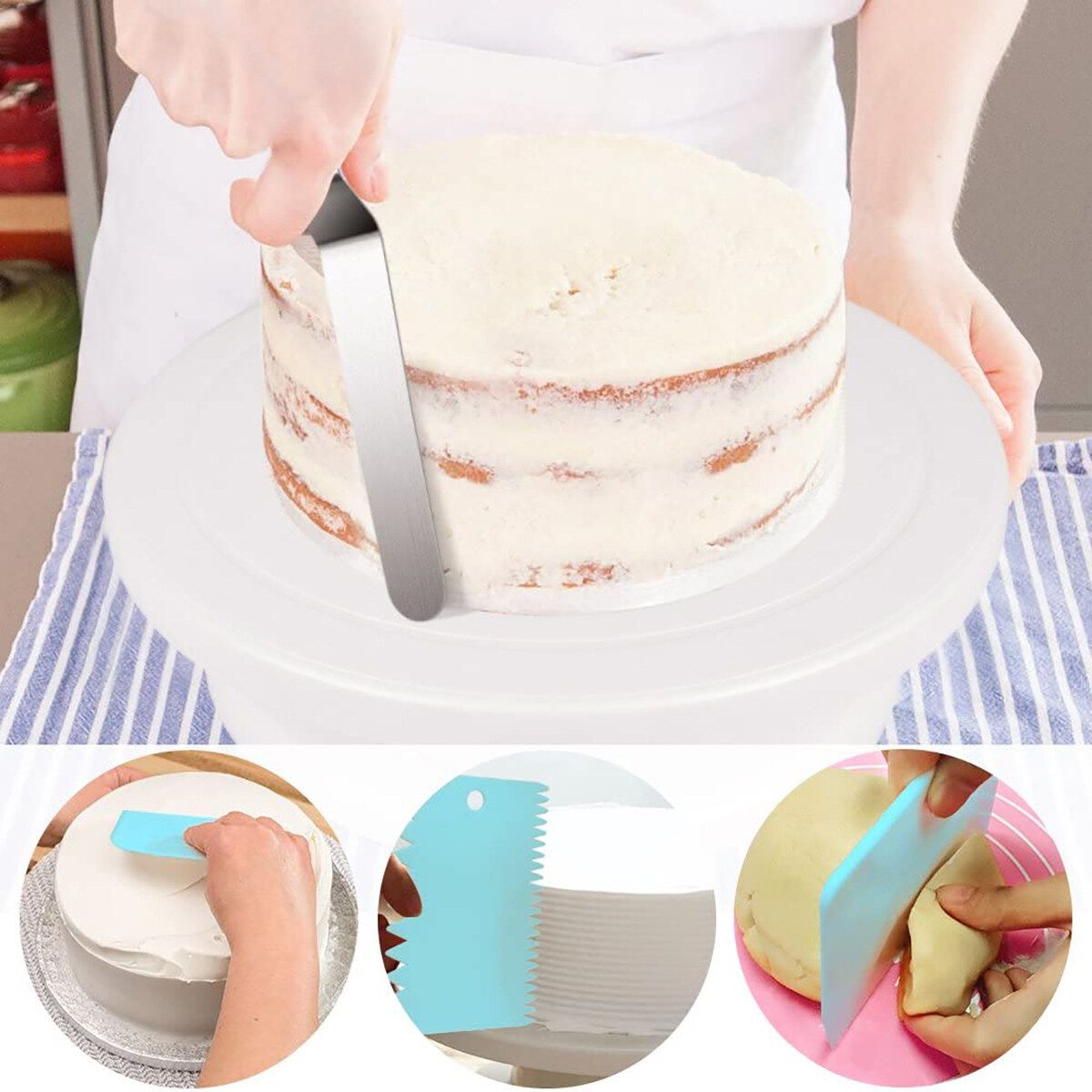 182pcs Cake Decorating Turntable Icing Nozzles Pen Spatula Stand Tools Set
