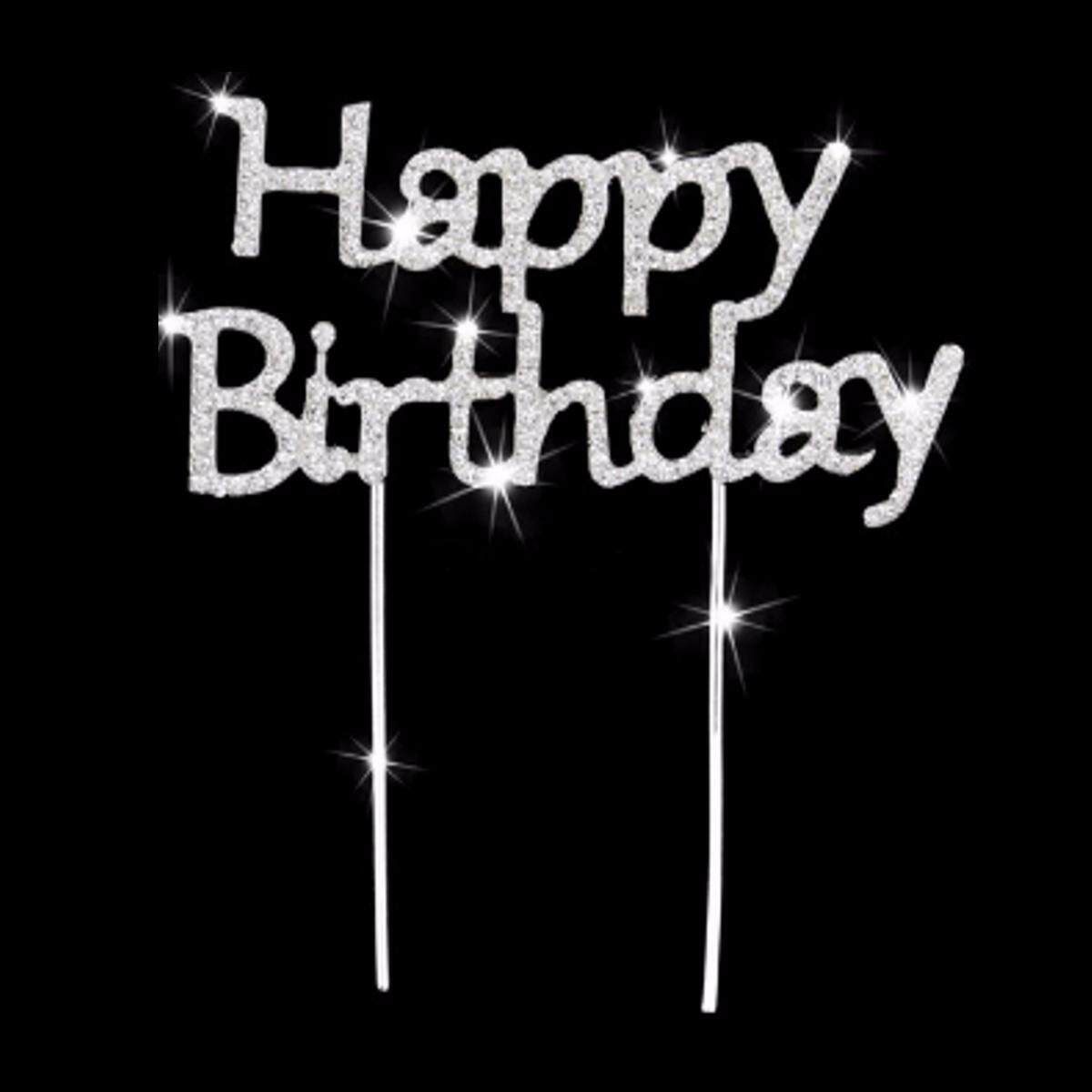 Crystal Silver Happy Birthday Cake Topper Birthday Party Supplies Favors Decor