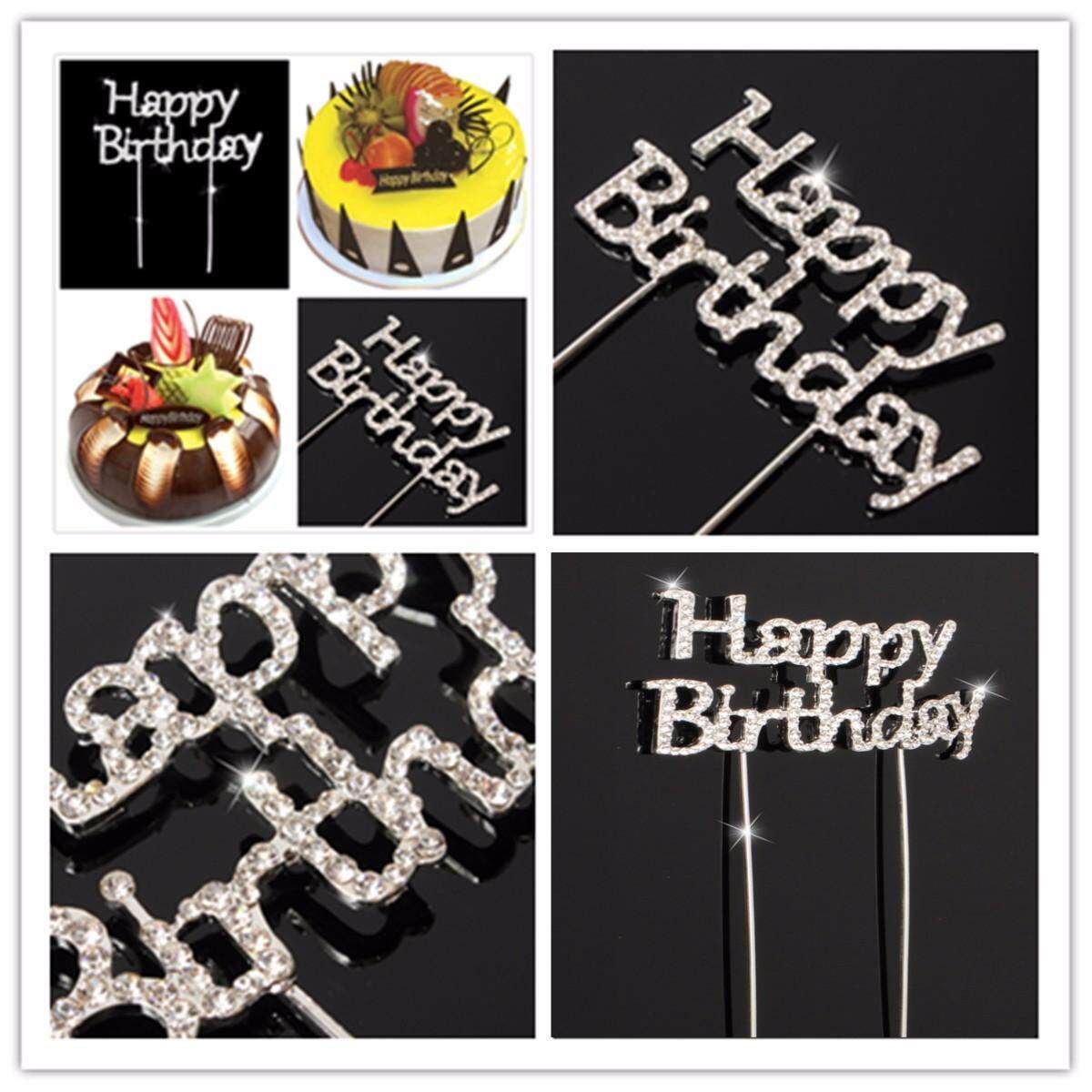 Crystal Silver Happy Birthday Cake Topper Birthday Party Supplies Favors Decor
