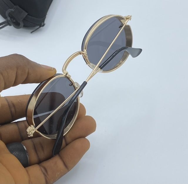 Round Black Gold Men's Unique Sunglasses