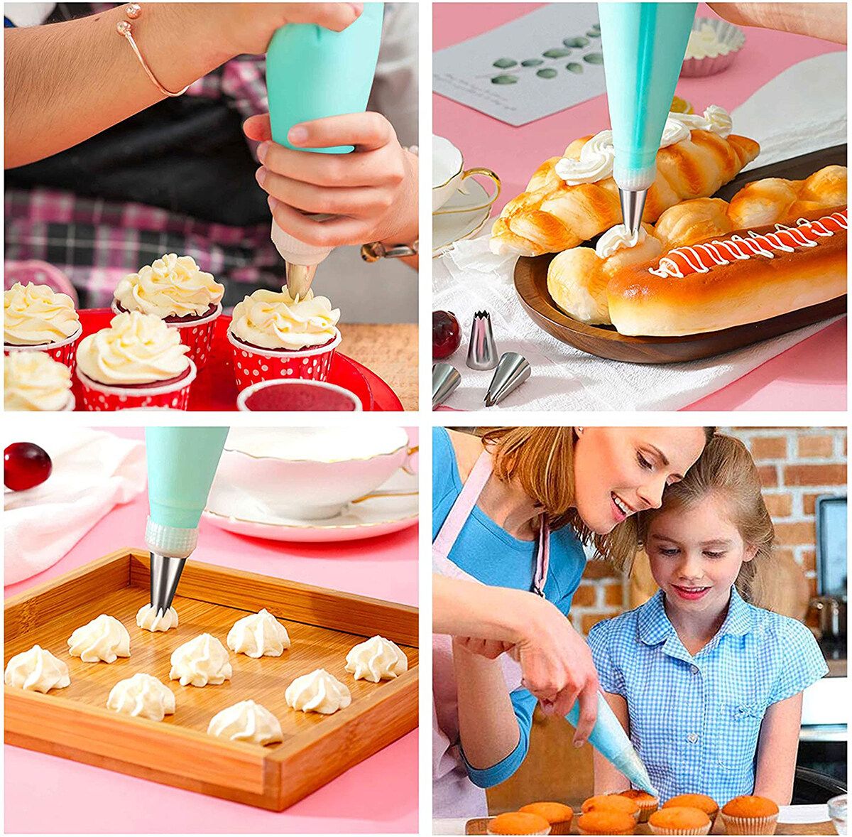 Cake Decorating Turntable Icing Nozzles Pen Spatula Stand Tools Set 6 Pcs