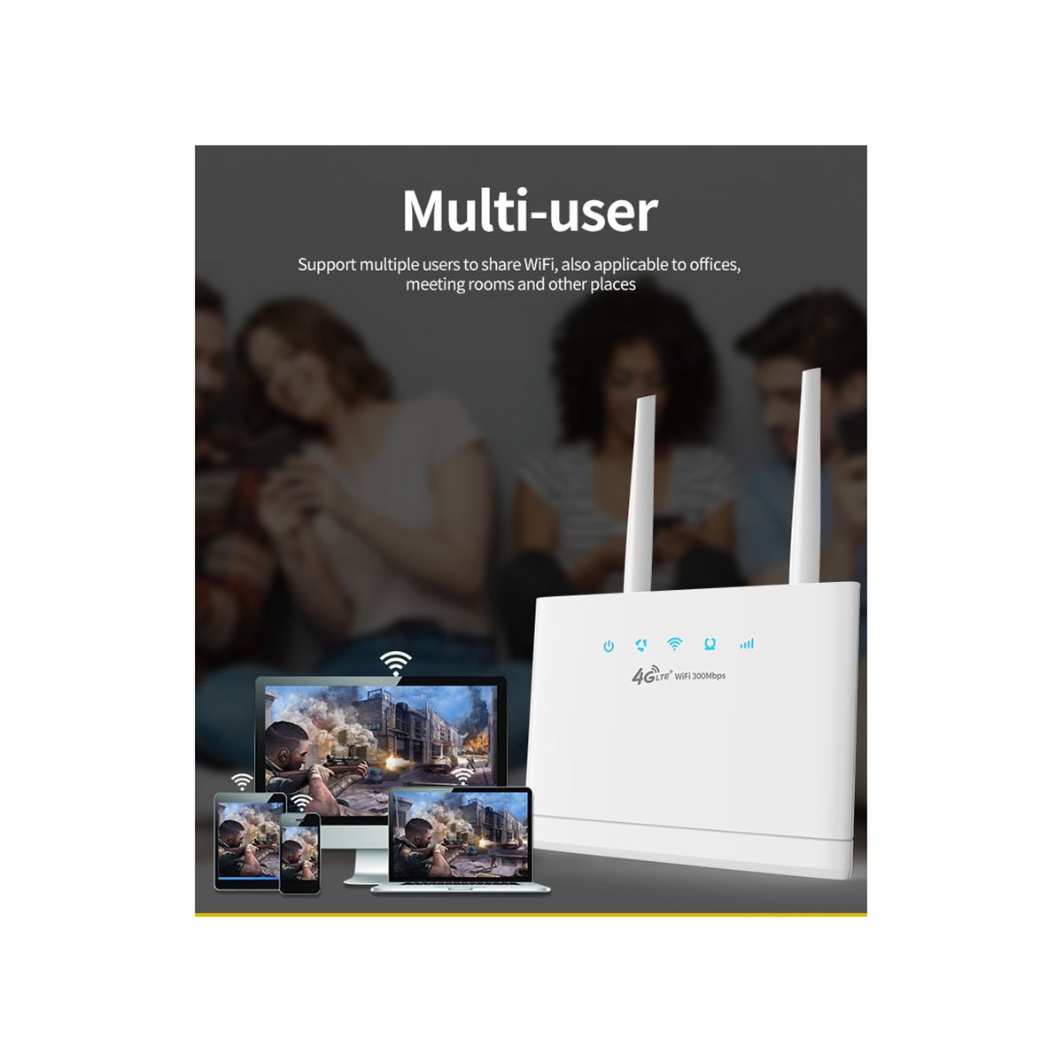 4G LTE Wifi Router SIM Card 300Mbps Wireless WiFi Router Home Hotspot Support 4G to LAN Port 16 WiFi Users-UK Plug