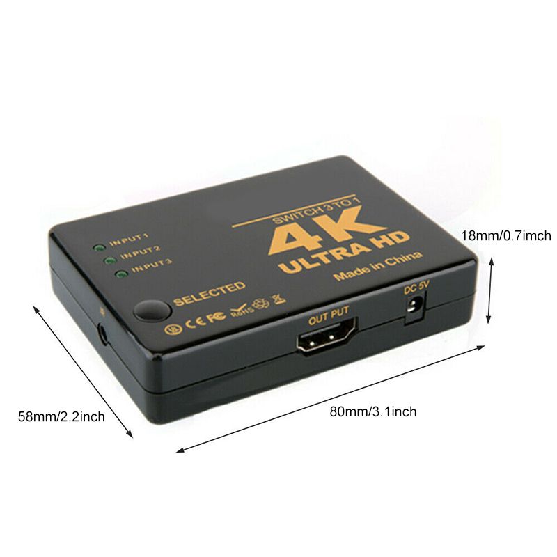 Splitter Switch Switcher Hub Box Adapter HDTV Ultra HD 4K 60Hz