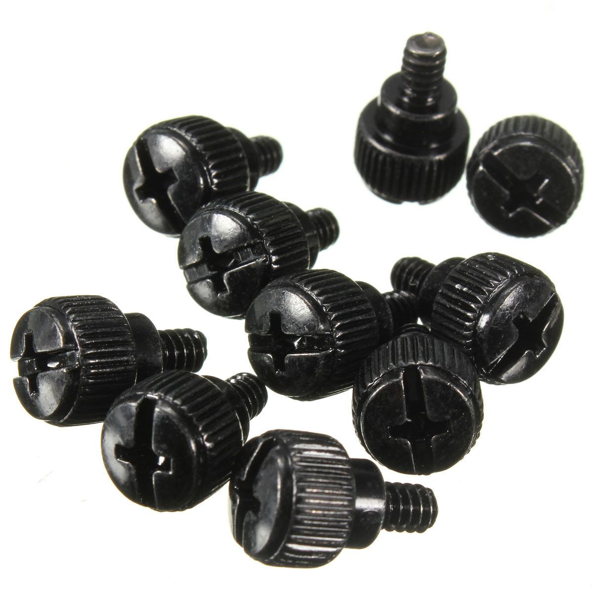 10Pcs Desktop Computer PC Case Thumbscrews Thread 6-32 Thumb Screws Metal Tool (Black)