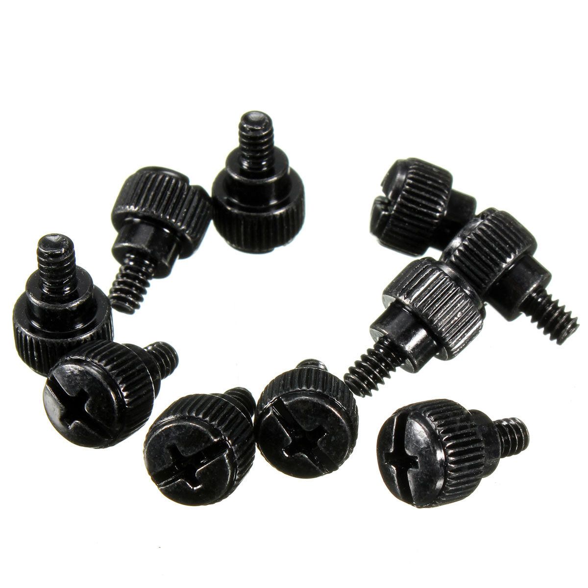 10Pcs Desktop Computer PC Case Thumbscrews Thread 6-32 Thumb Screws Metal Tool (Black)