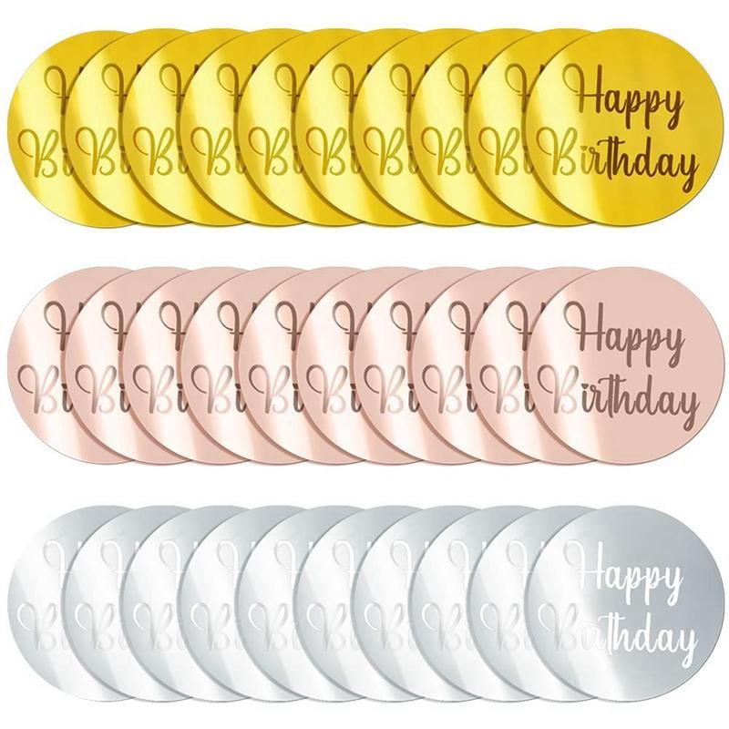 30Pcs Acrylic Cake Disc Mirror Cupcake Topper