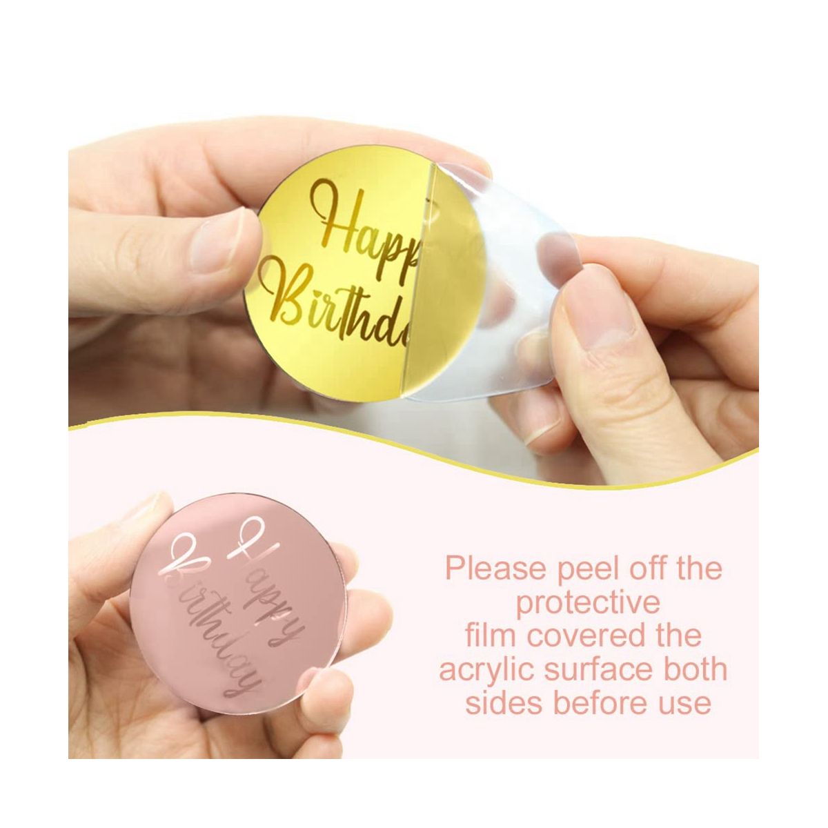 30Pcs Acrylic Cake Disc Mirror Cupcake Topper