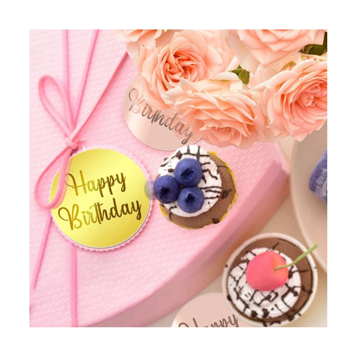 30Pcs Acrylic Cake Disc Mirror Cupcake Topper