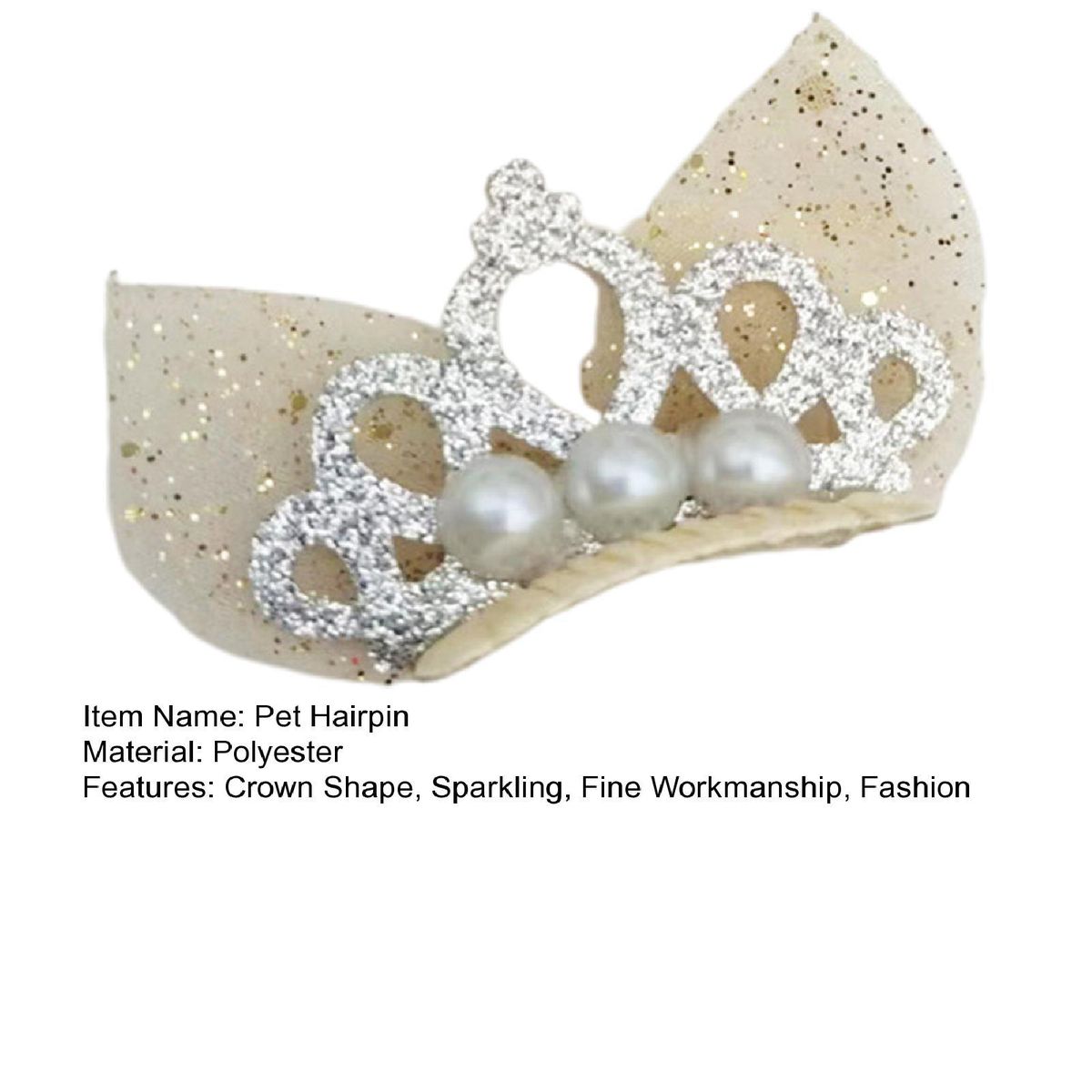Dog Hair Clip Cute Pet Dogs Crown Shape Hair Pins Beige