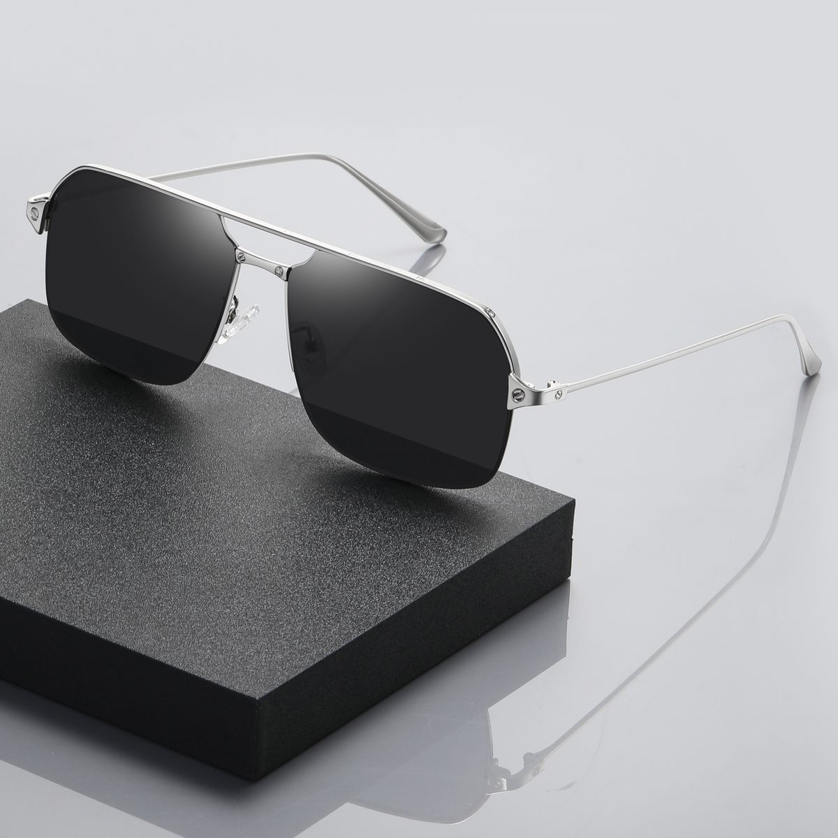 Men's Polarized Aviator Sunglasses Square Metal Frame Shades