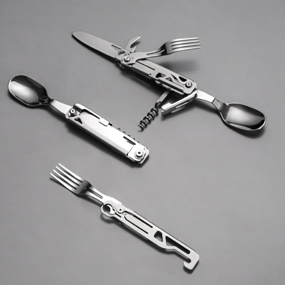 420 Stainless Steel Pocket kniife Multi-tool Portable Fork Spoon Outdoor Survival Camping Folding kniife Detachable Hand Tools