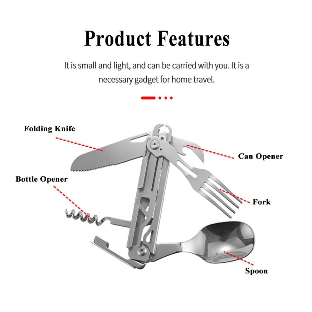 420 Stainless Steel Pocket kniife Multi-tool Portable Fork Spoon Outdoor Survival Camping Folding kniife Detachable Hand Tools
