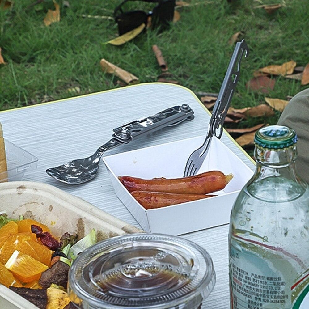 420 Stainless Steel Pocket kniife Multi-tool Portable Fork Spoon Outdoor Survival Camping Folding kniife Detachable Hand Tools