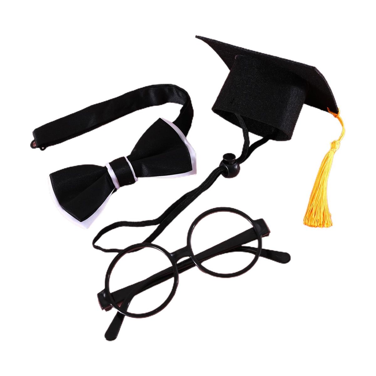 1 Set Cat Graduation Hat Pet Dog Cat Hat Collar Glasses Graduation Suit Yellow