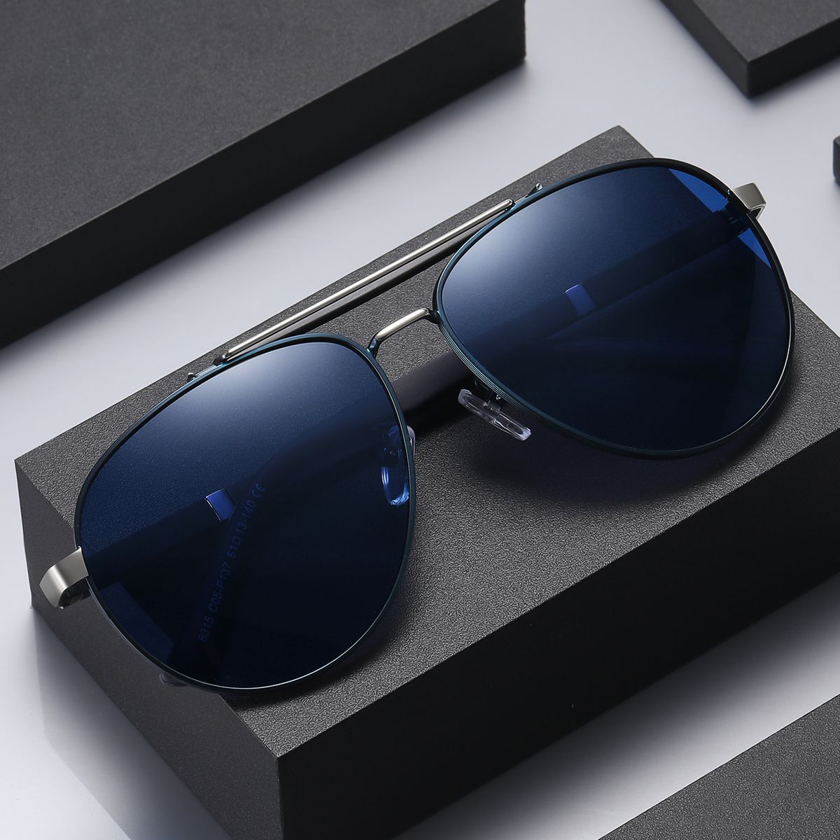 Men's Aviator Sunglasses Oversized Metal Frames Blue Lenses