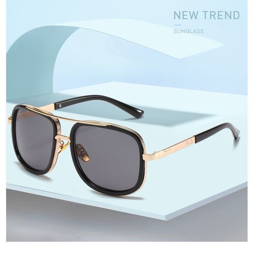 Black Men's Travel Metal Sunglasses UV400 Protection