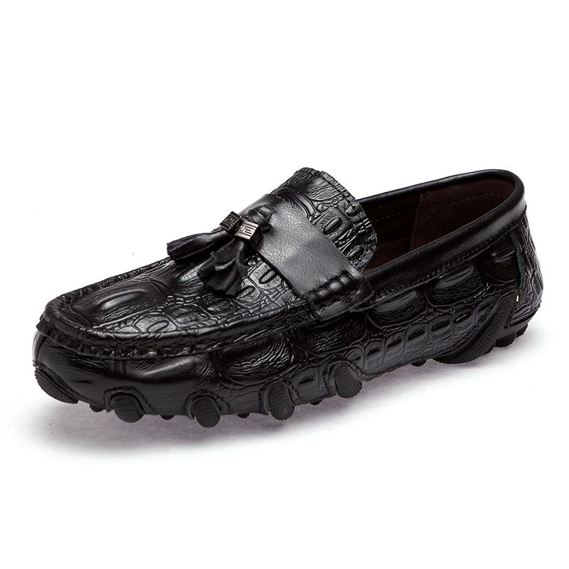 Crocodile Pattern Genuine Leather Loafers Men Tassel Shoes Casual Moccasins