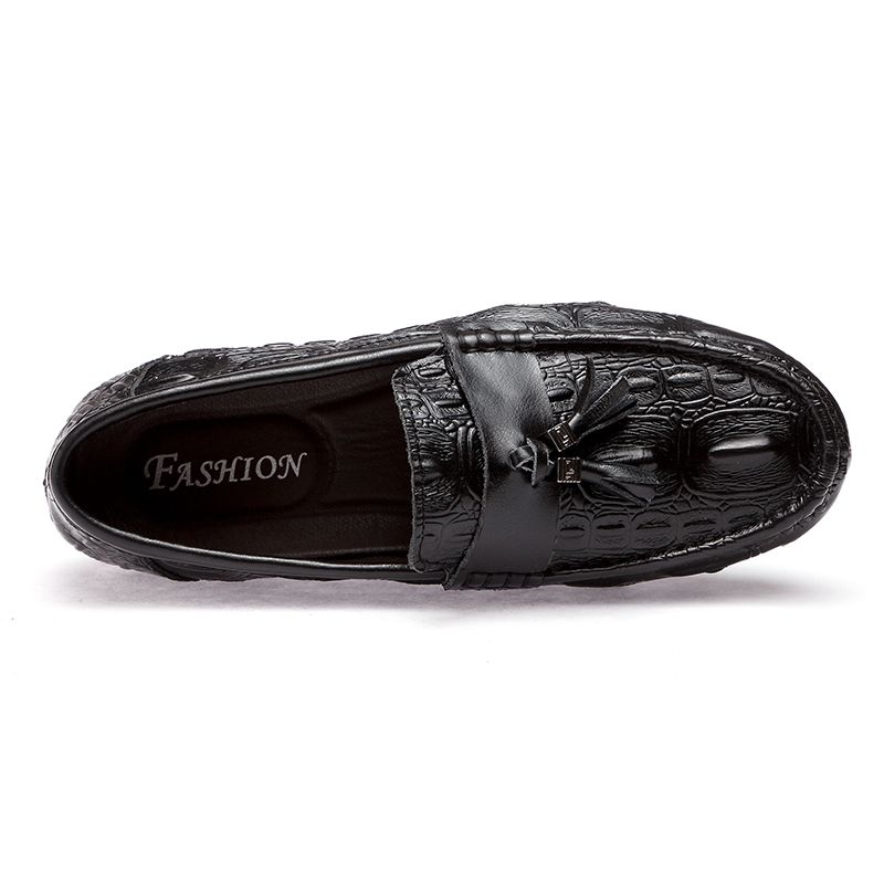 Crocodile Pattern Genuine Leather Loafers Men Tassel Shoes Casual Moccasins