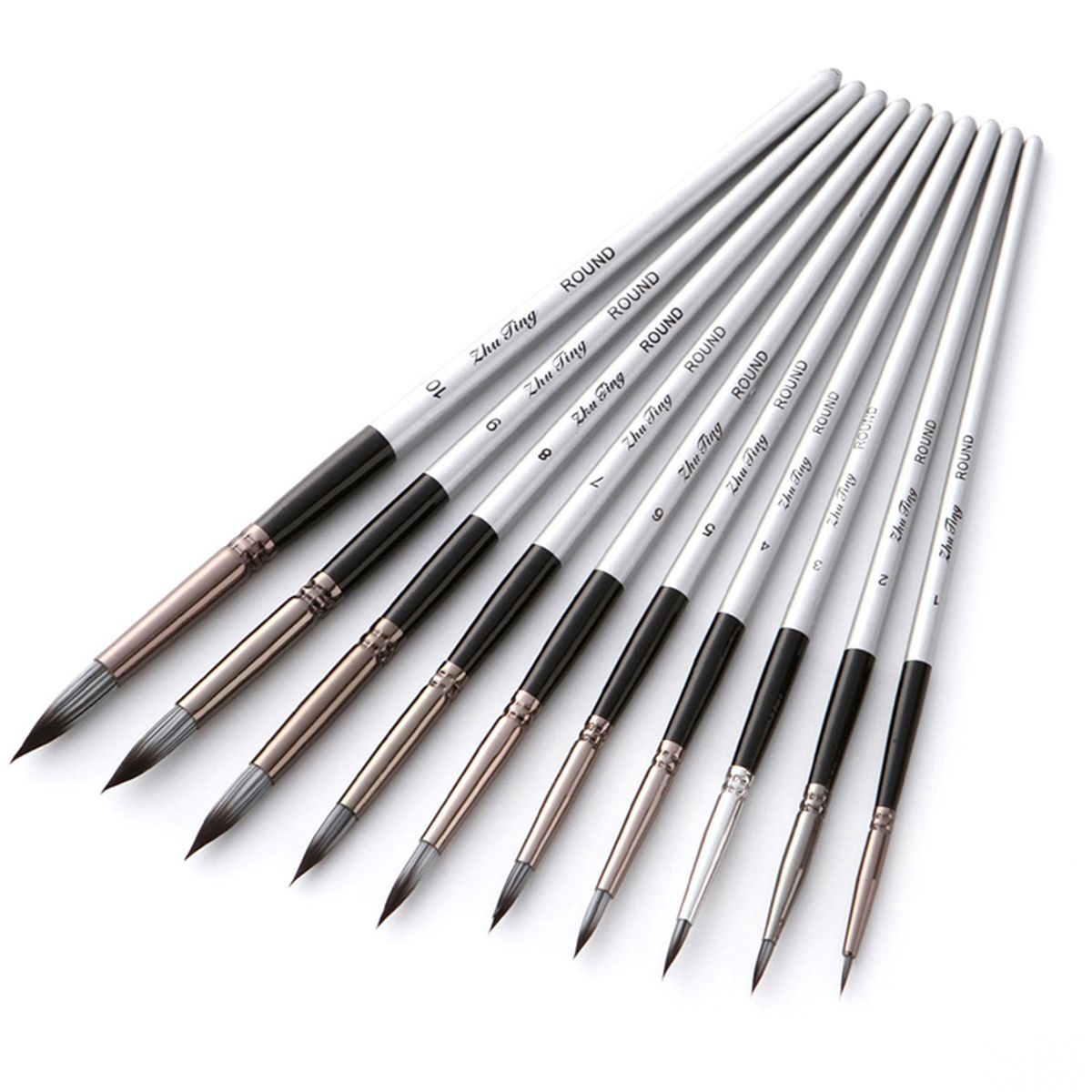 10pcs Paint Brushes Set Kit Round Pointed Tip Brushes With
