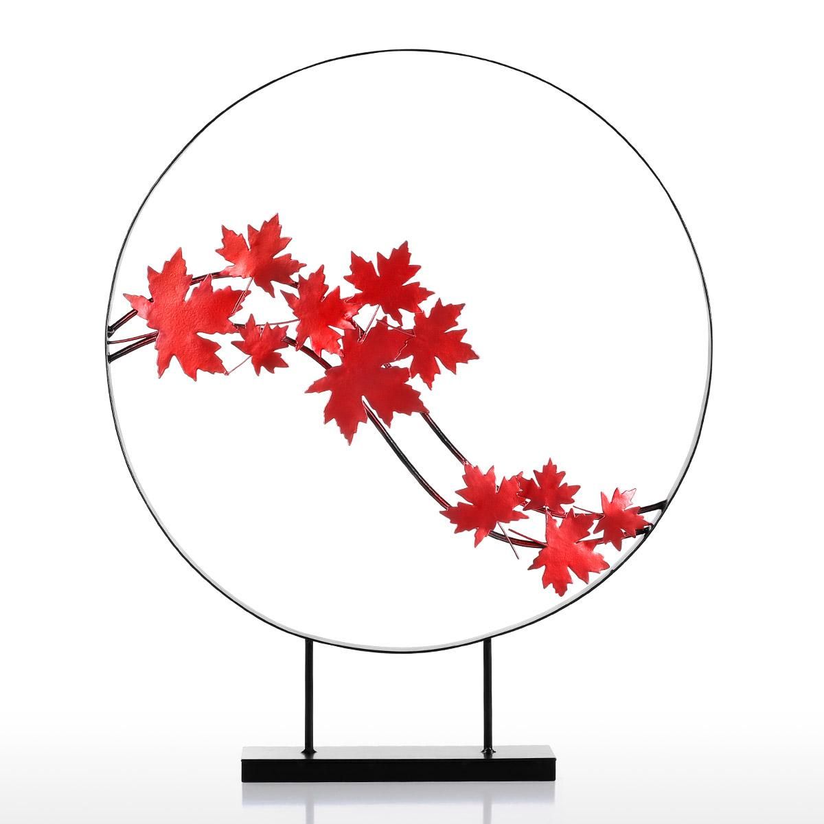 Maple Leaf Ornament Iron Sculpture Abstract Sculpture Modern Sculpture Iron Circle Home Decor Modern and Concise Artwork