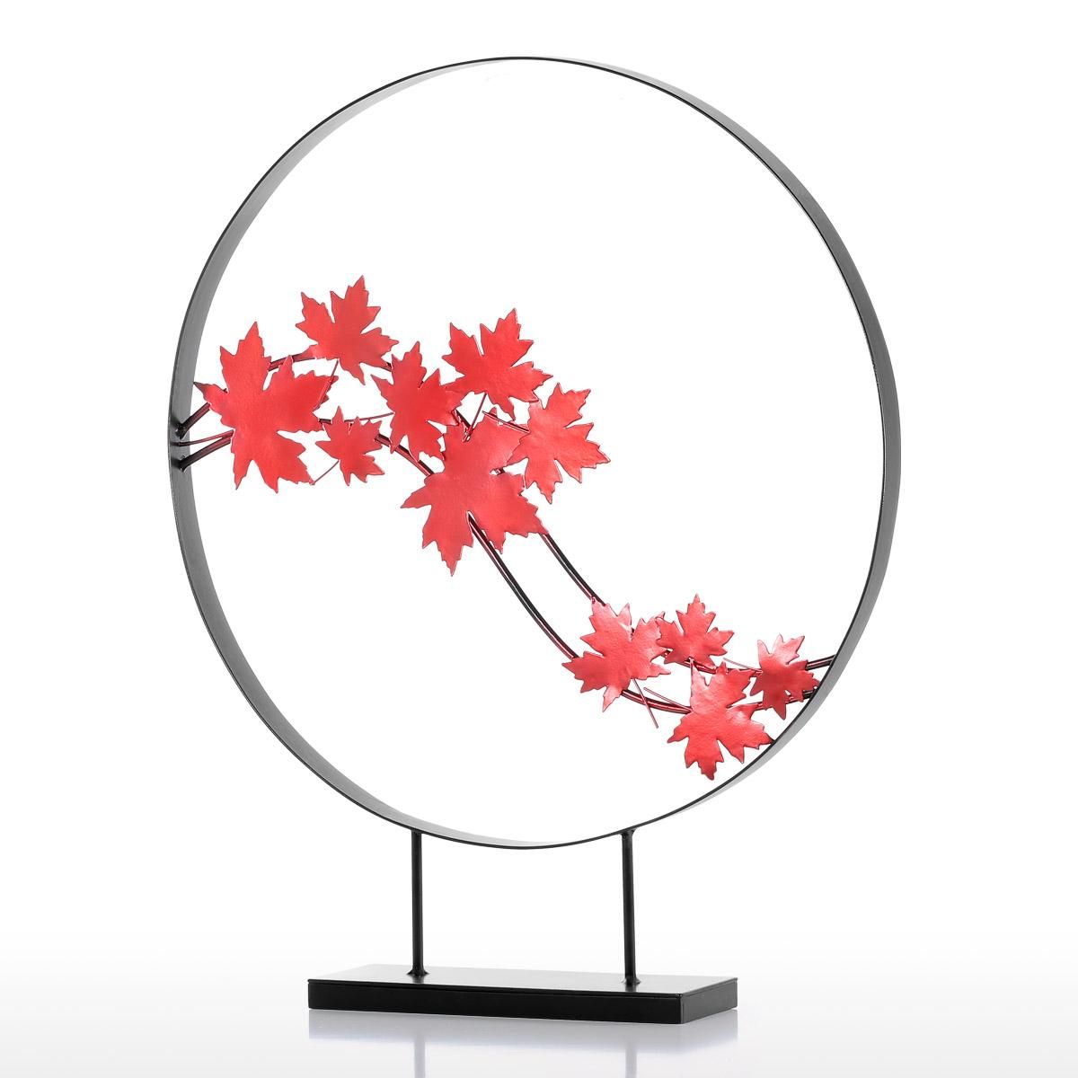 Maple Leaf Ornament Iron Sculpture Abstract Sculpture Modern Sculpture Iron Circle Home Decor Modern and Concise Artwork