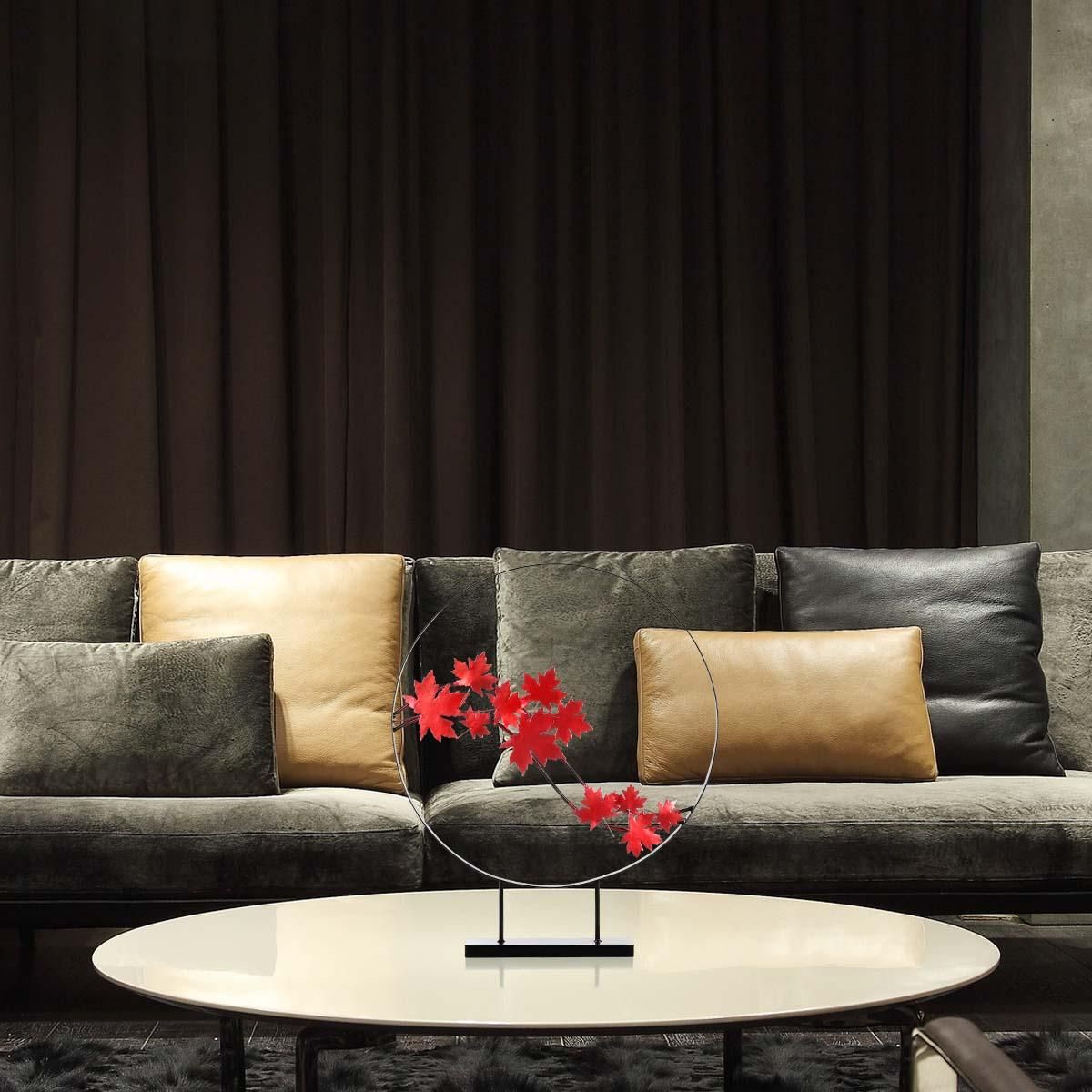 Maple Leaf Ornament Iron Sculpture Abstract Sculpture Modern Sculpture Iron Circle Home Decor Modern and Concise Artwork