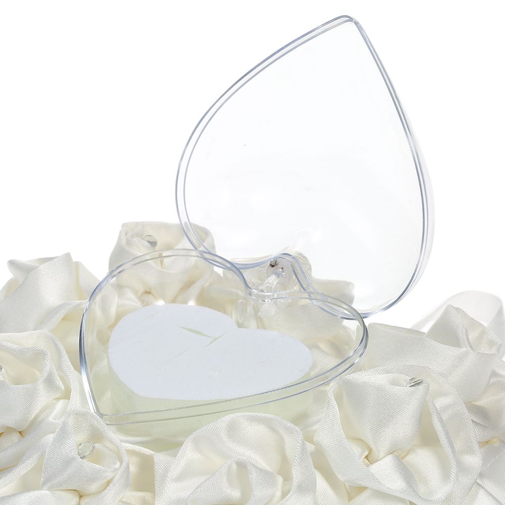 7 * 7 Inches White Heart Ring Bearer Pillow And Satin Flower