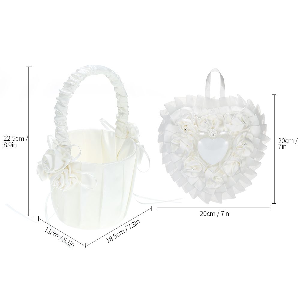 7 * 7 Inches White Heart Ring Bearer Pillow And Satin Flower