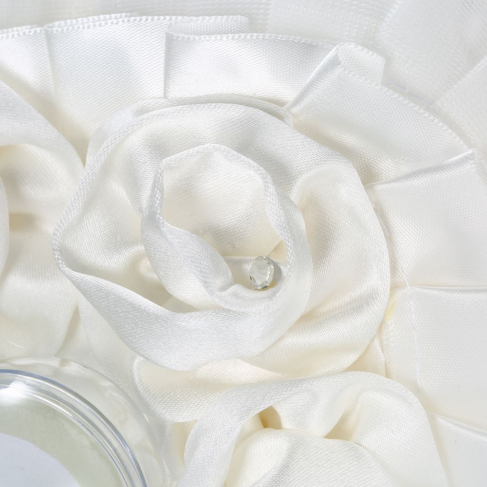 7 * 7 Inches White Heart Ring Bearer Pillow And Satin Flower