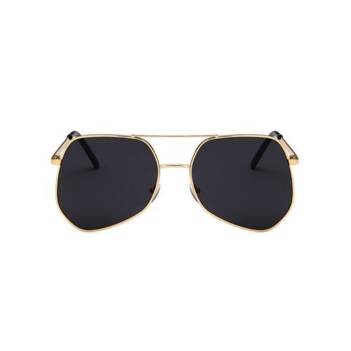 Metal Gold Big Frame Sunglasses Polygonal Reflective Grey Lens