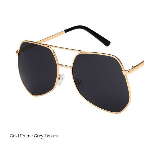 Metal Gold Big Frame Sunglasses Polygonal Reflective Grey Lens