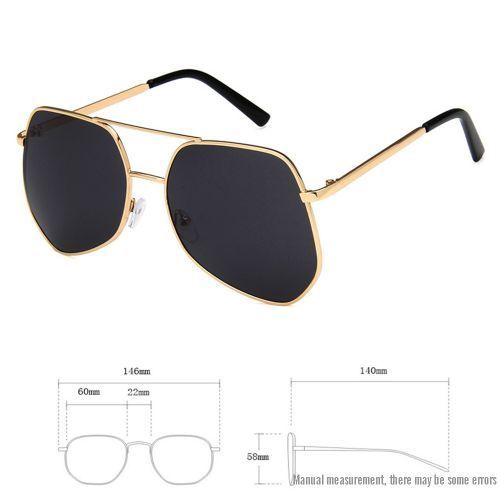 Metal Gold Big Frame Sunglasses Polygonal Reflective Grey Lens