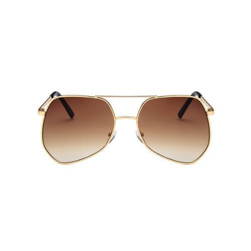 Metal Brown Big Frame Sunglasses Polygonal Reflective Brown Lens