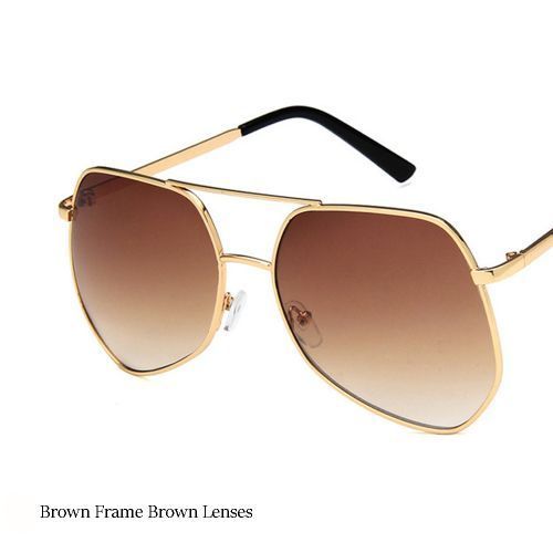 Metal Brown Big Frame Sunglasses Polygonal Reflective Brown Lens