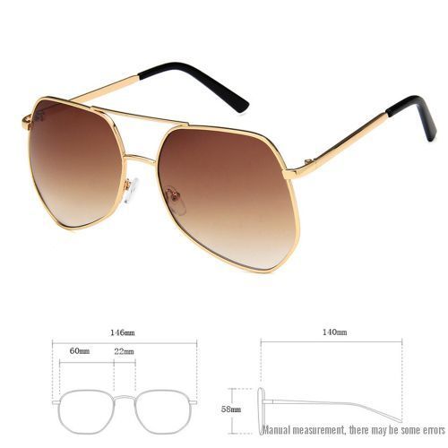 Metal Brown Big Frame Sunglasses Polygonal Reflective Brown Lens