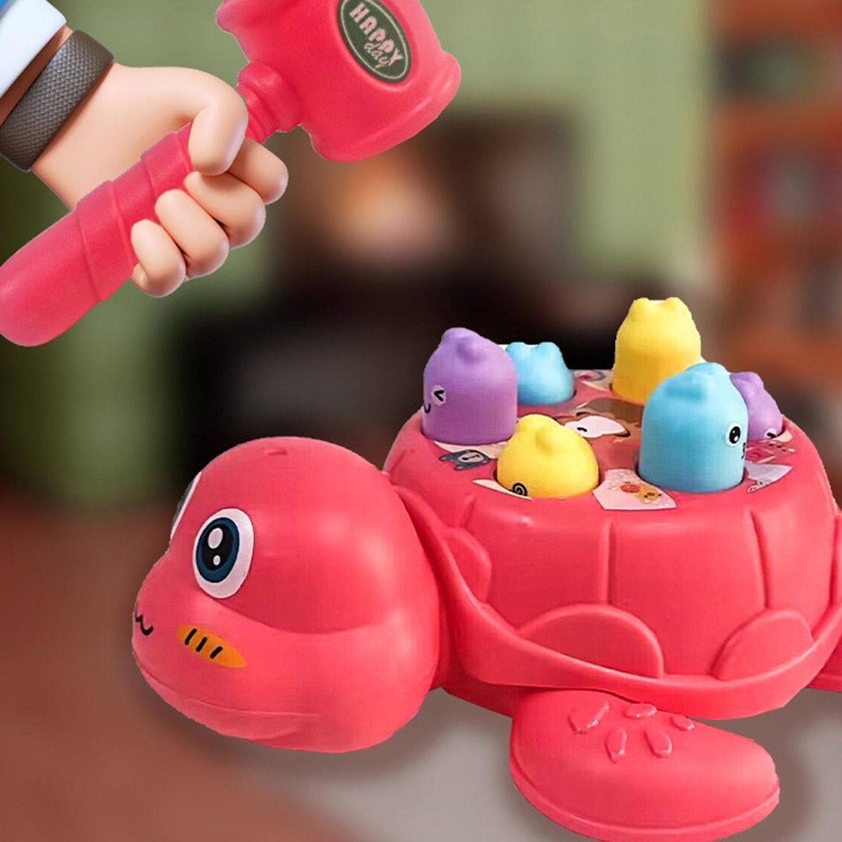 Whack A Mole Toy Early Learning Toddler Gopher Knock Toy with Hammer Red