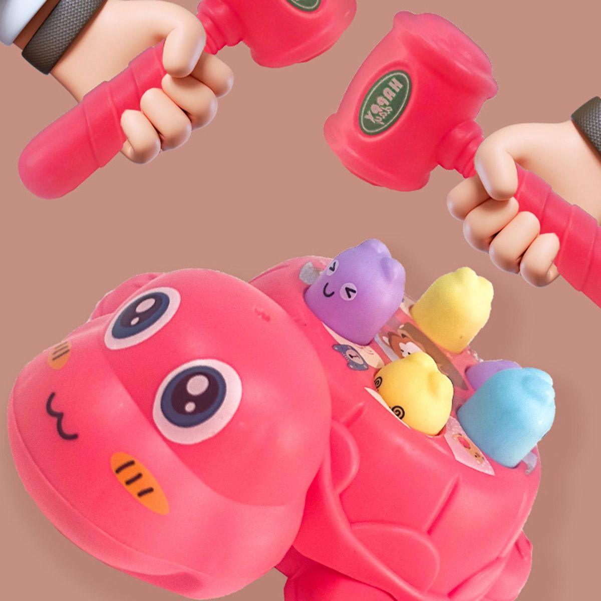 Whack A Mole Toy Early Learning Toddler Gopher Knock Toy with Hammer Red