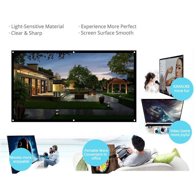 H84 84'' Portable Projector Screen HD 16:9 White Dacron 84