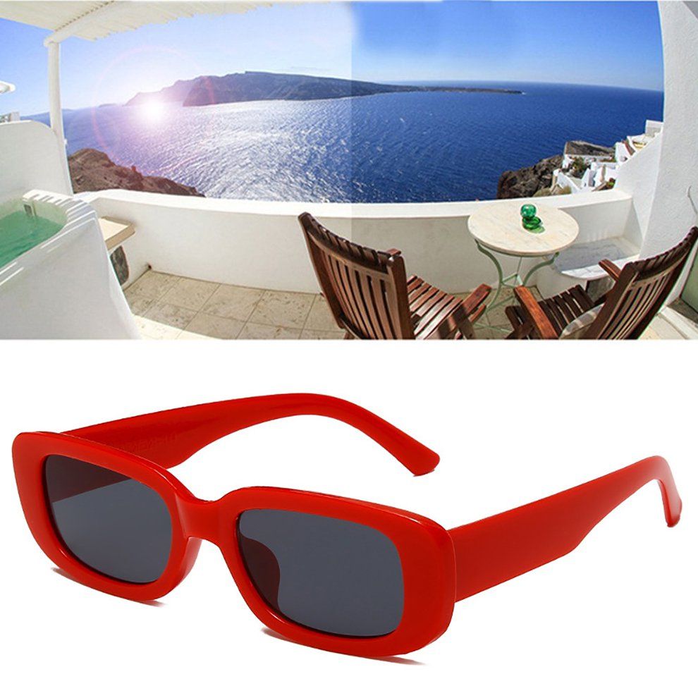 Portable Square Sungl Es Travel Re Tangle Small Vintage Retro Sungl Es-Red Frame Black Gray Film-144*145*40mm